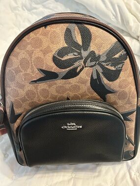 Coach Brown Canvas  Backpack with Black Bow Motif